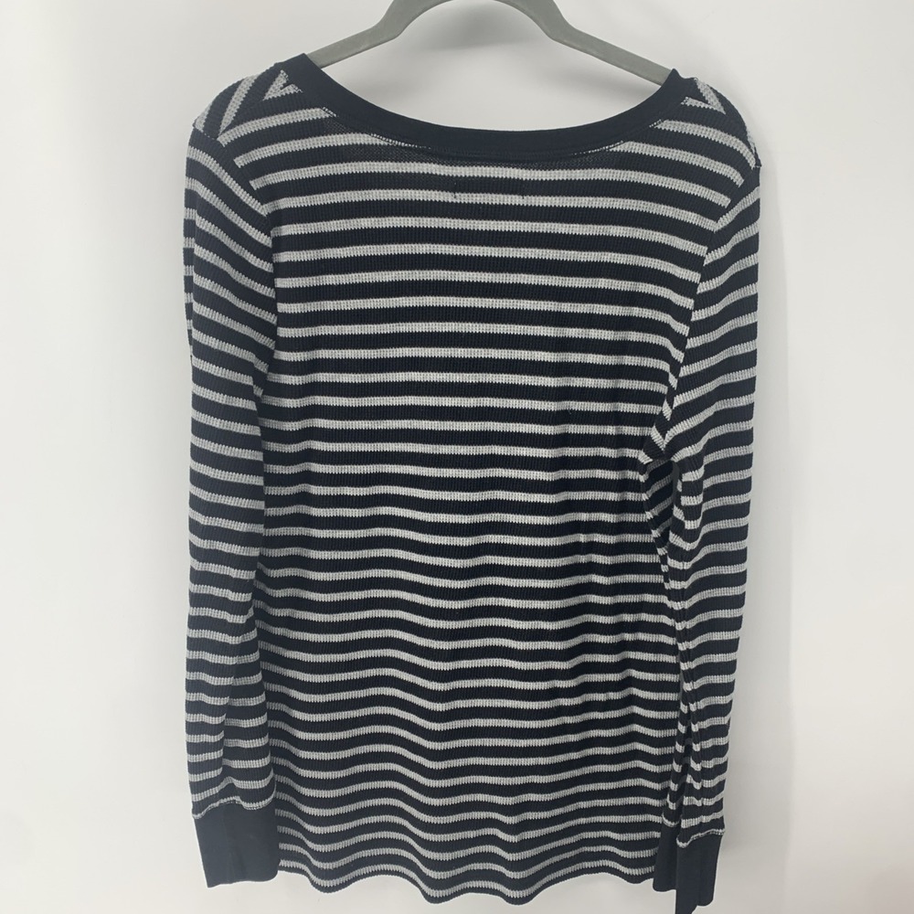 2 Women GH BASS CO THERMAL HENLEY SHIRT Long Sleeve Stripe Top Waffle Large - Picture 9 of 9